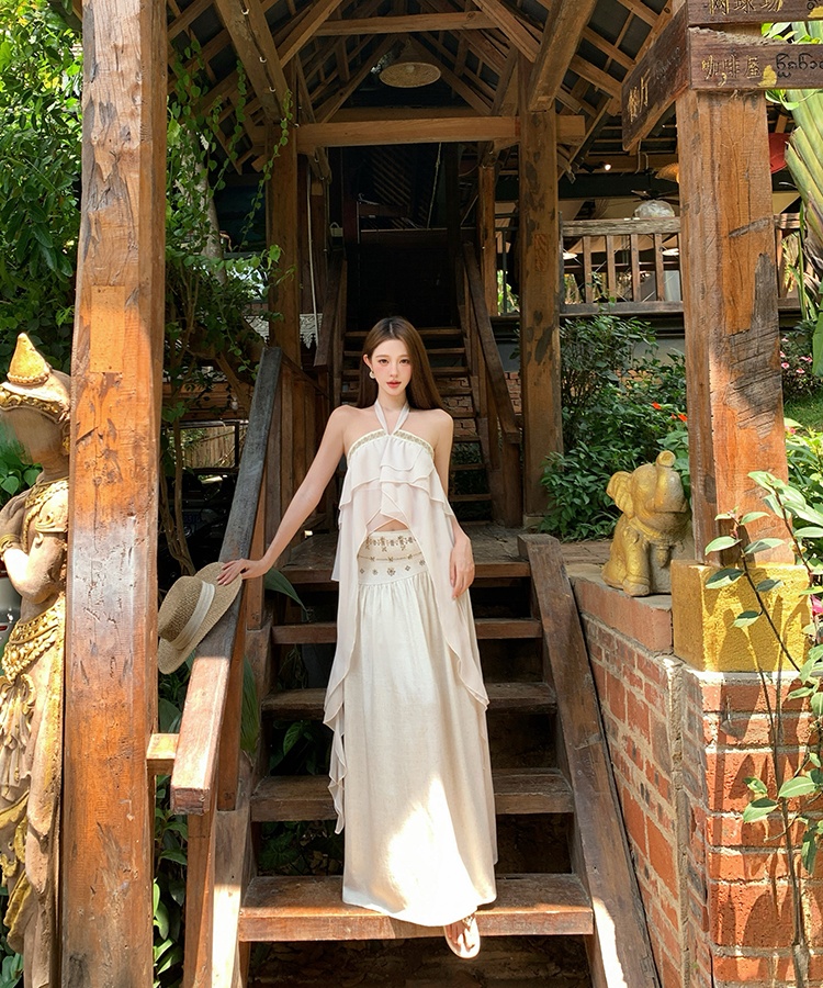 Summer Bohemian style vest halter skirt 2pcs set for women