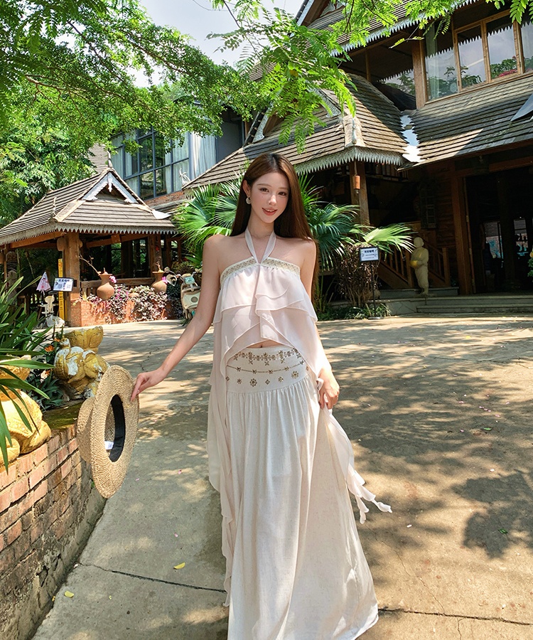Summer Bohemian style vest halter skirt 2pcs set for women