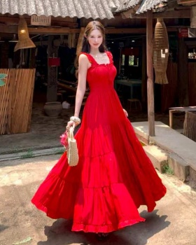Western style retro long dress vacation dress for women