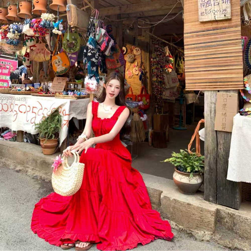 Western style retro long dress vacation dress for women