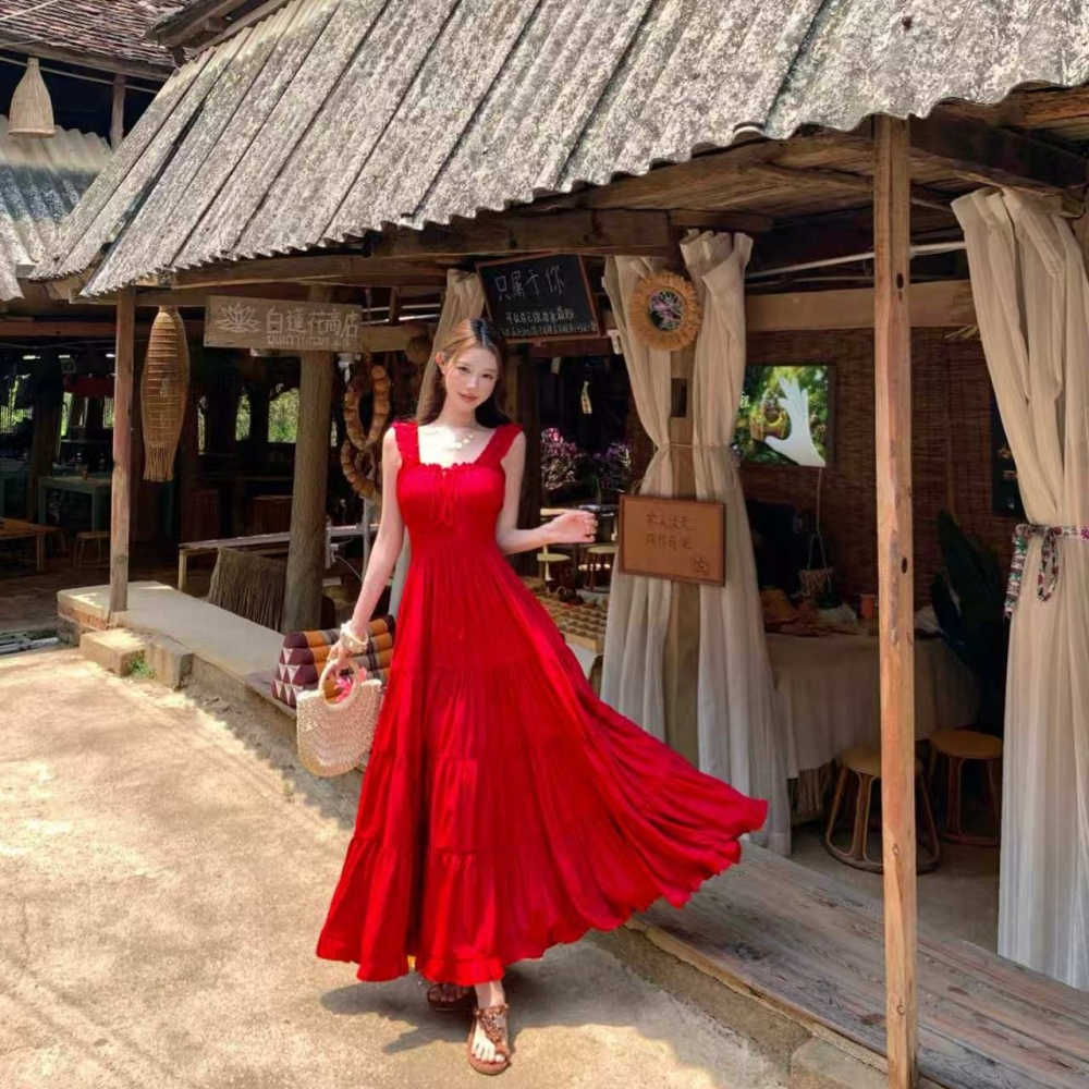 Western style retro long dress vacation dress for women