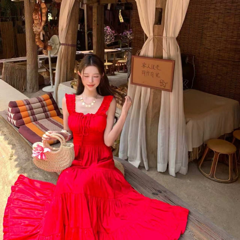 Western style retro long dress vacation dress for women