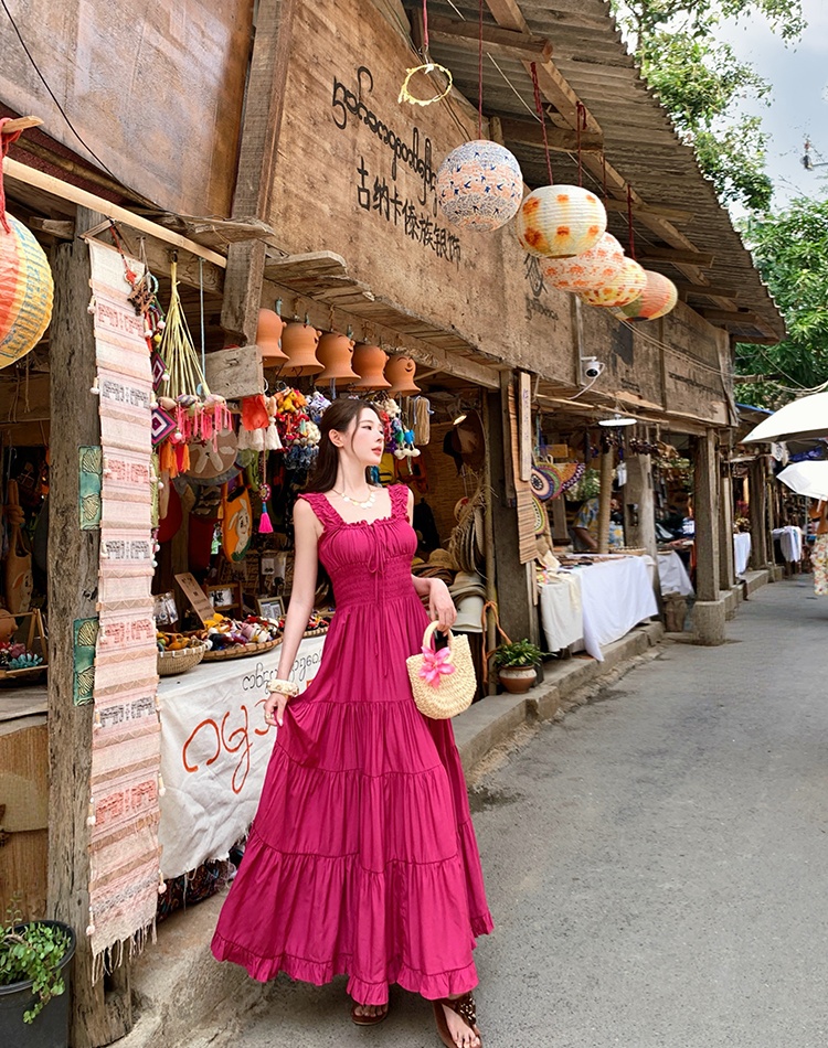 Western style retro long dress vacation dress for women