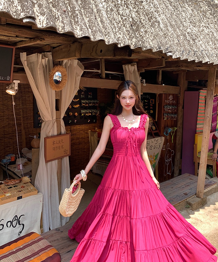 Western style retro long dress vacation dress for women