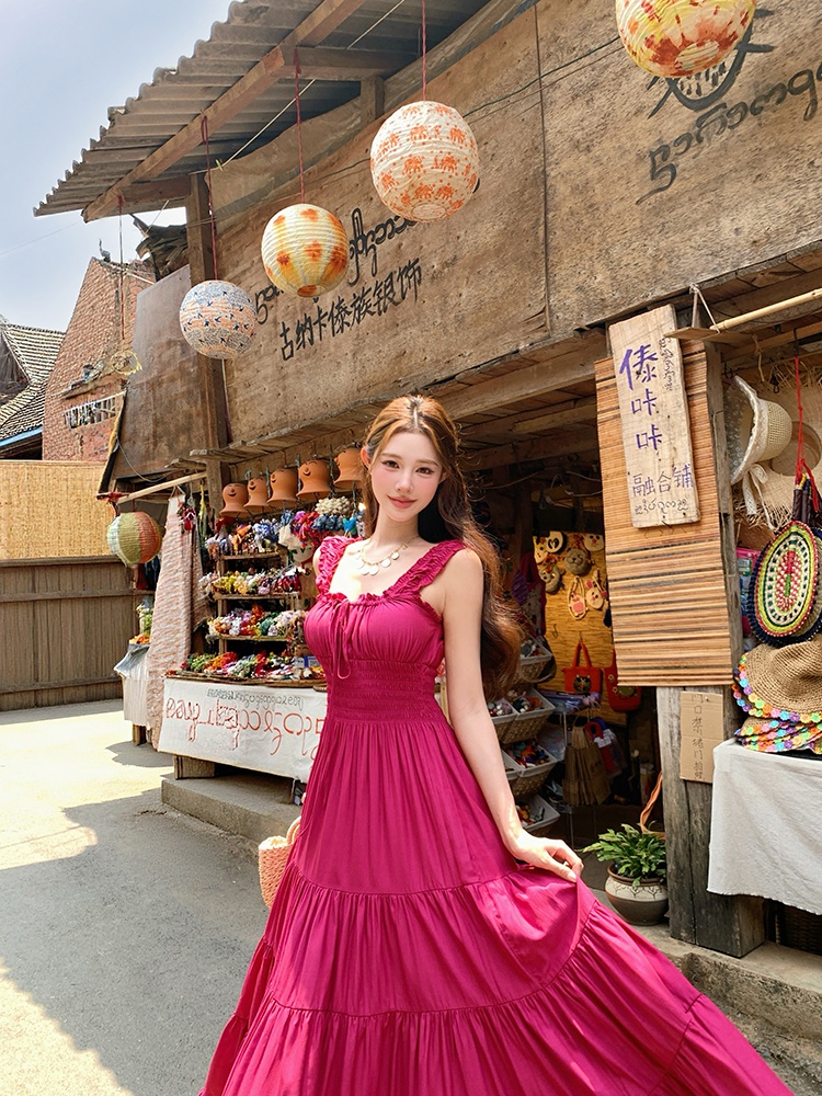 Western style retro long dress vacation dress for women