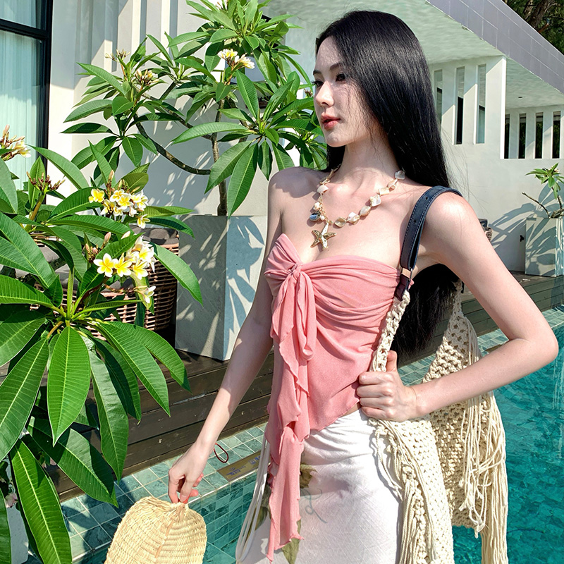 Wrapped chest summer printing skirt colors A-line tops a set