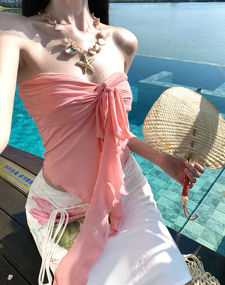Wrapped chest summer printing skirt colors A-line tops a set