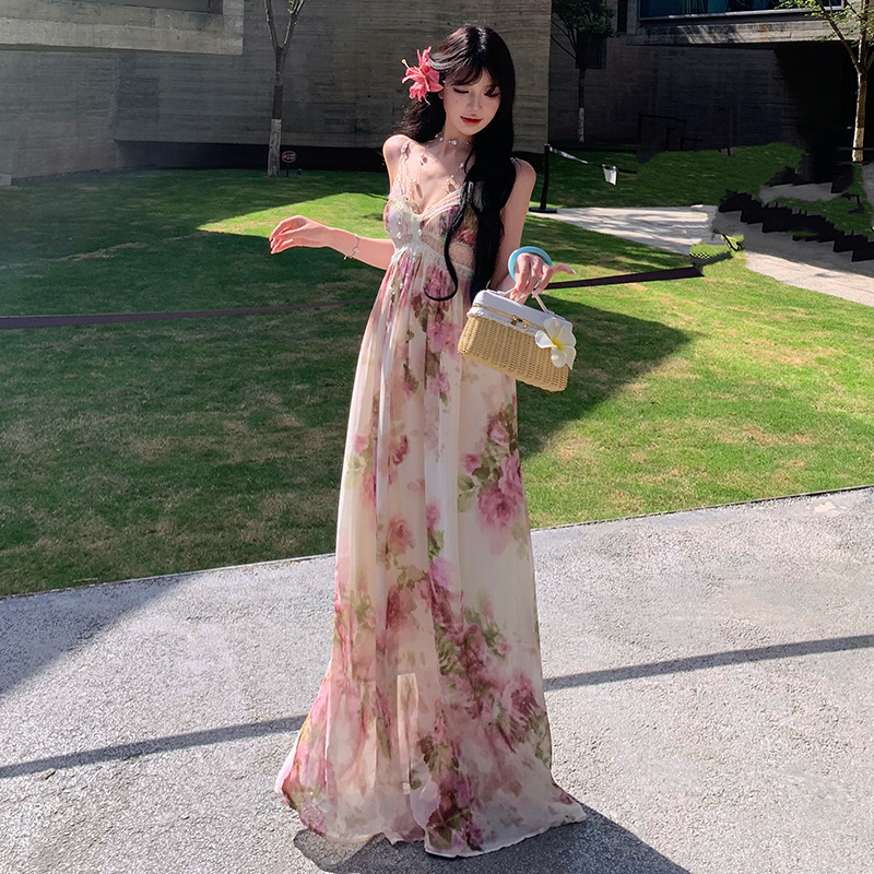 Splice summer long dress A-line lace dress for women