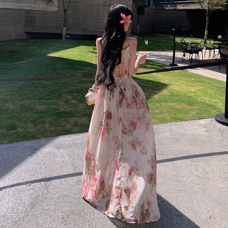 Splice summer long dress A-line lace dress for women