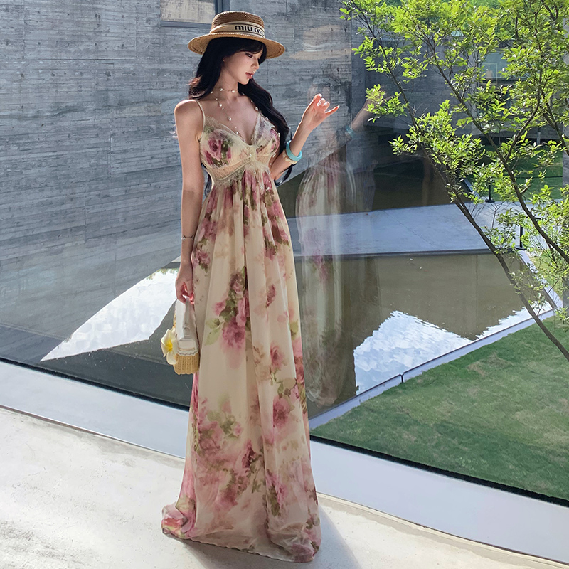 Splice summer long dress A-line lace dress for women