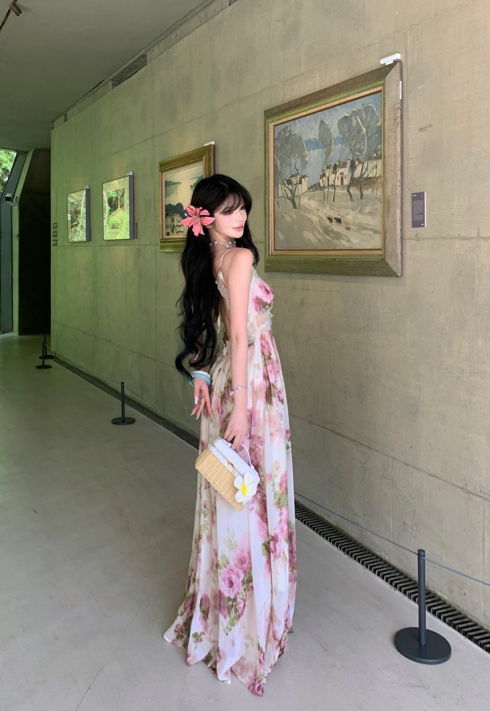 Splice summer long dress A-line lace dress for women
