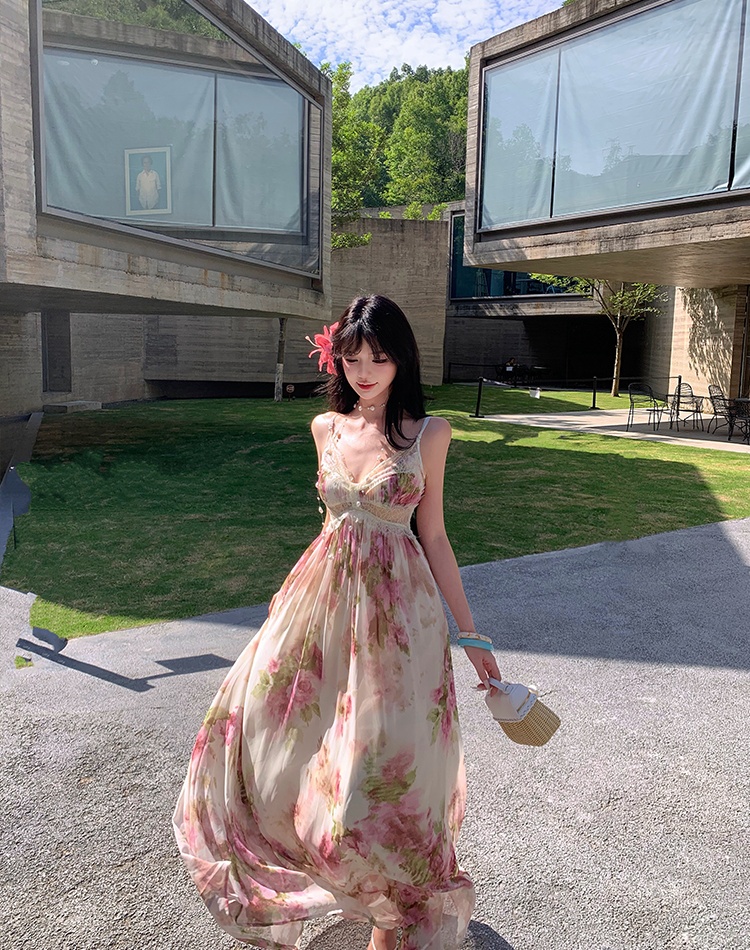 Splice summer long dress A-line lace dress for women