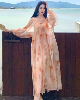 Vacation printing dress summer loose long dress 2pcs set