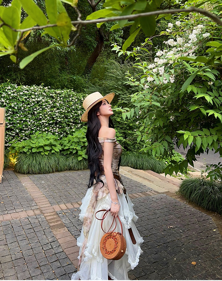Summer lace belt strapless dress 3pcs set for women