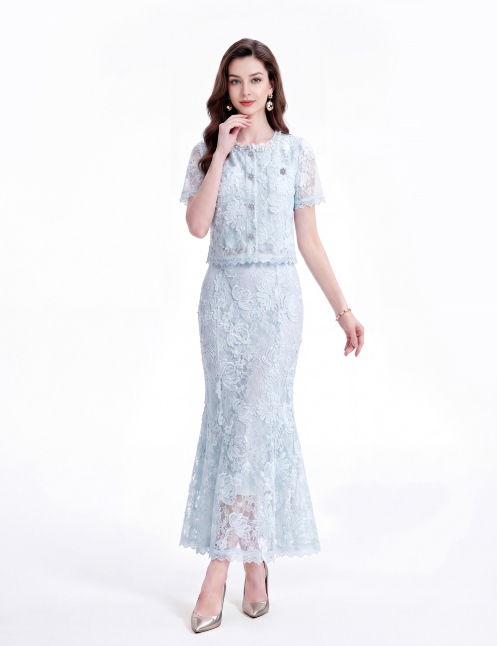 Mermaid summer skirt ladies beading tops a set for women
