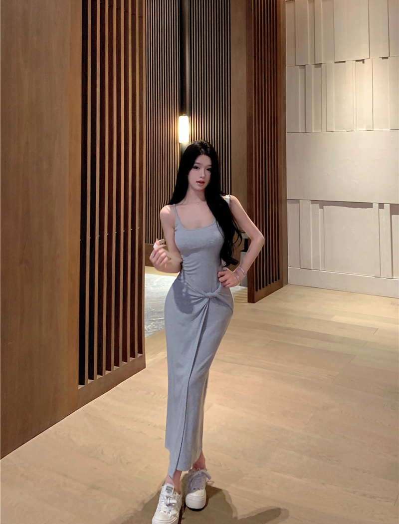 Retro sling dress slim long dress for women