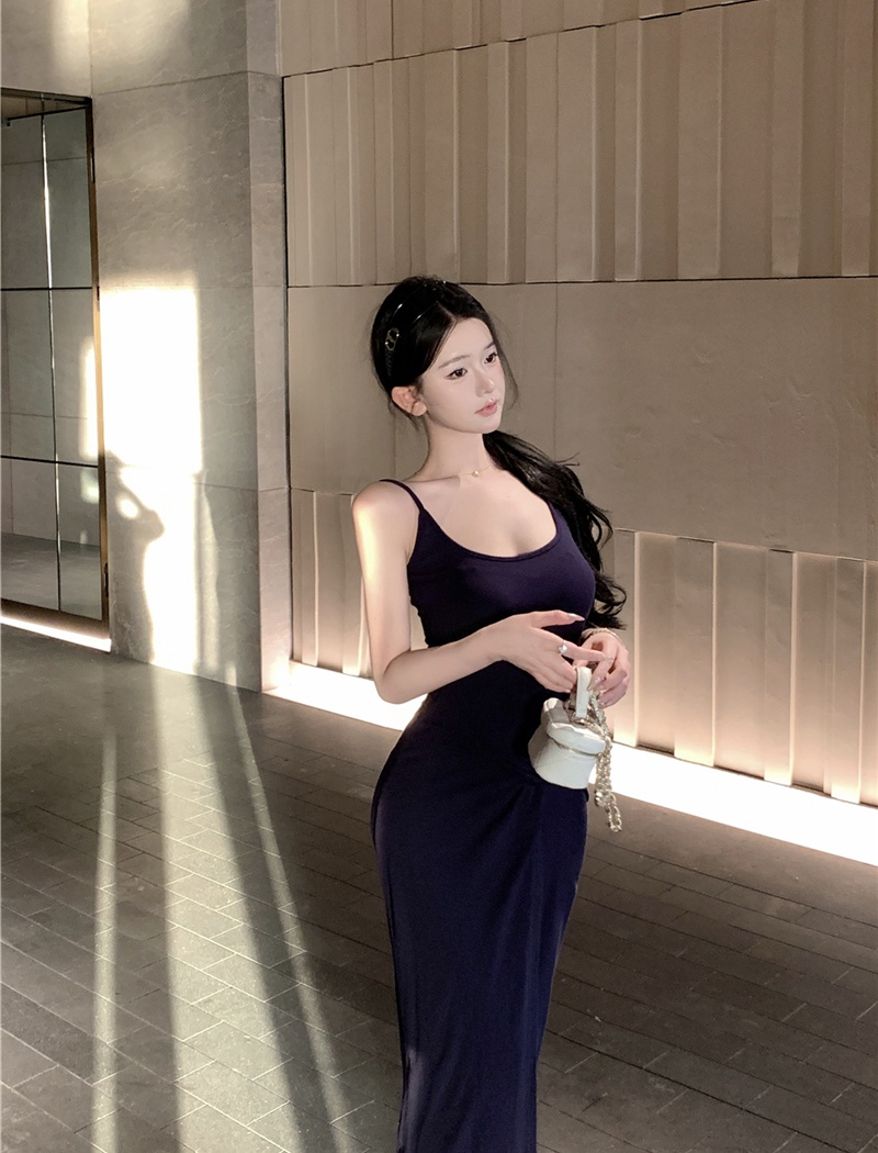 Retro sling dress slim long dress for women