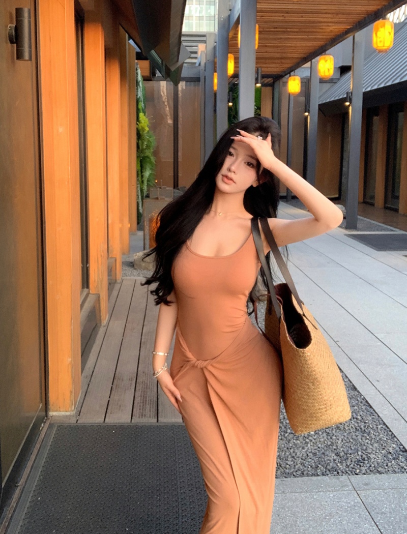 Retro sling dress slim long dress for women