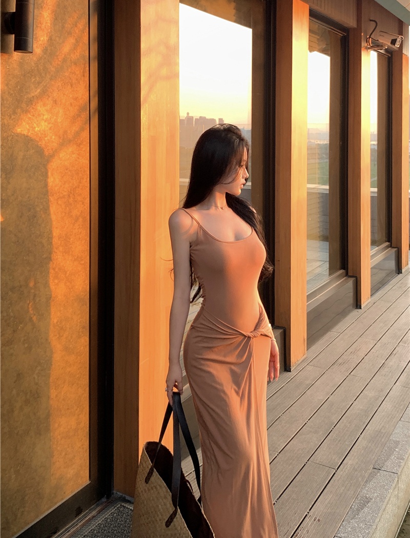 Retro sling dress slim long dress for women