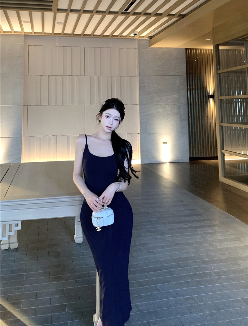 Retro sling dress slim long dress for women