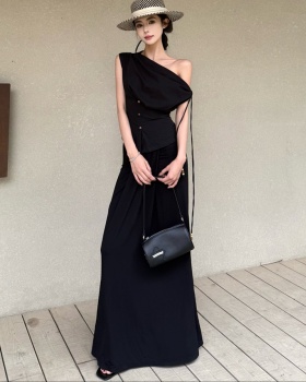 Flat shoulder tops pinched waist skirt for women