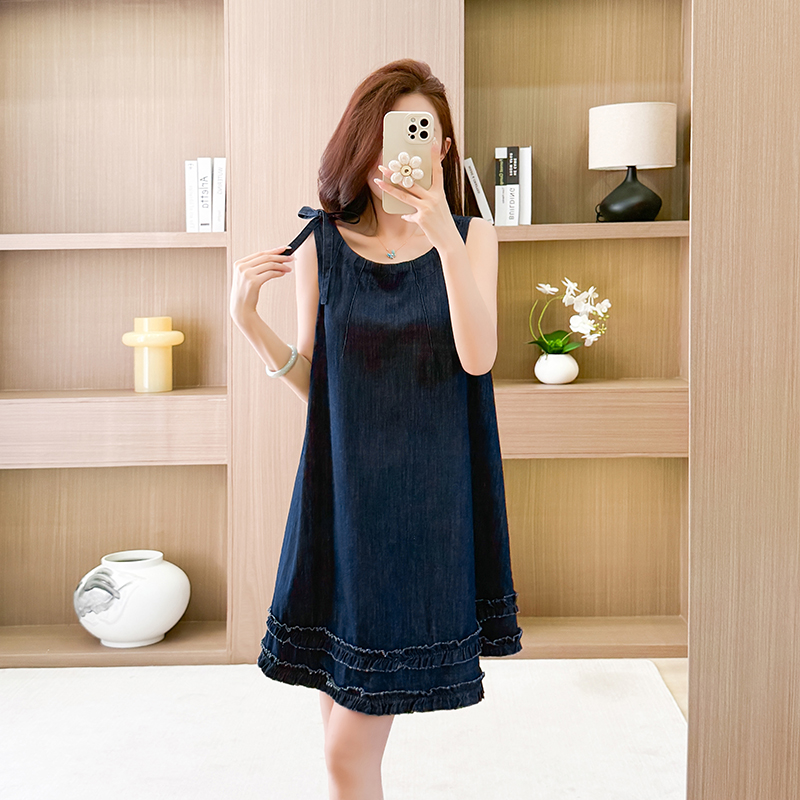 Big skirt sleeveless denim dress loose fashion A-line T-back