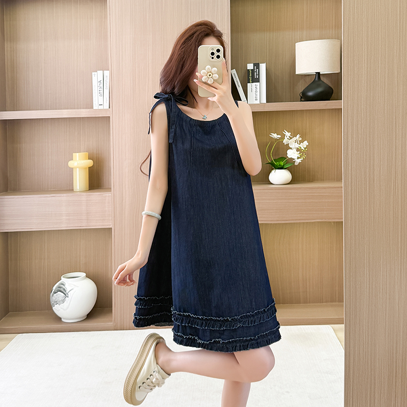 Big skirt sleeveless denim dress loose fashion A-line T-back
