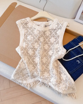 Crochet fat hollow tassels large yard vest for women