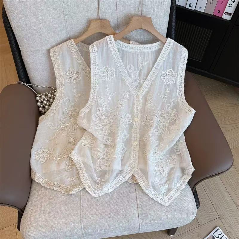 Lace sequins fat vest summer crochet tops
