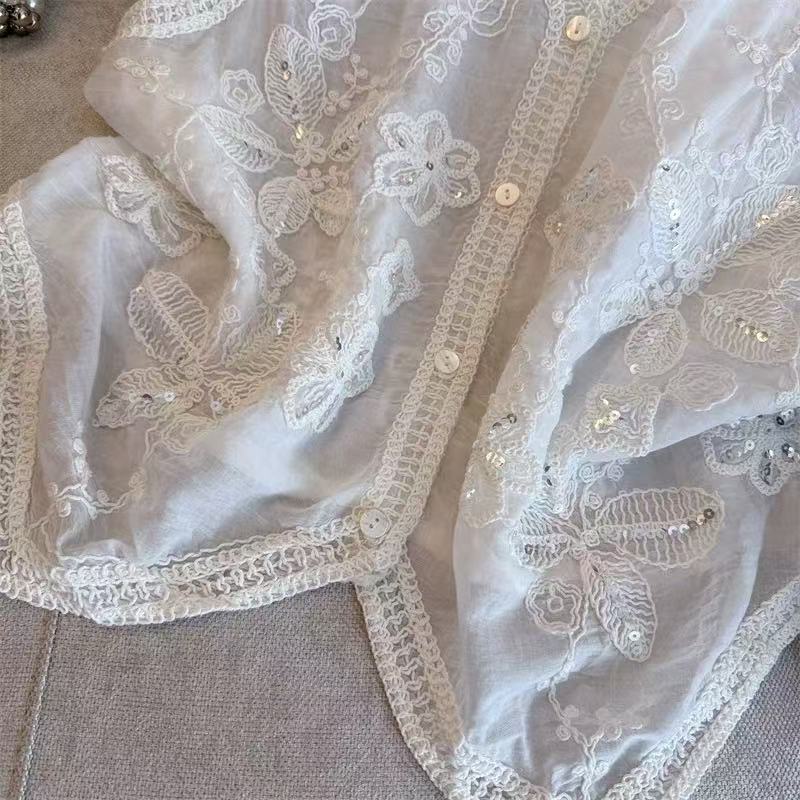Lace sequins fat vest summer crochet tops