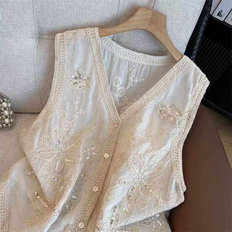 Lace sequins fat vest summer crochet tops