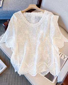 Flowers embroidery shirt short sleeve tops