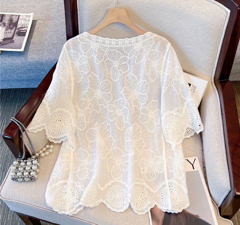 Flowers embroidery shirt short sleeve tops