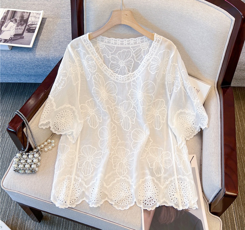 Flowers embroidery shirt short sleeve tops