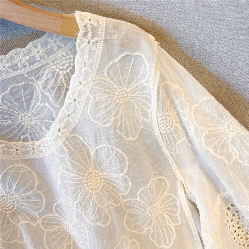 Flowers embroidery shirt short sleeve tops