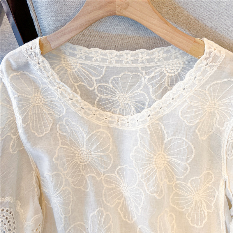 Flowers embroidery shirt short sleeve tops