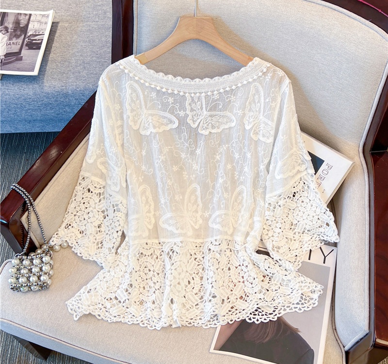 Butterfly crochet cardigan stereoscopic lace tops
