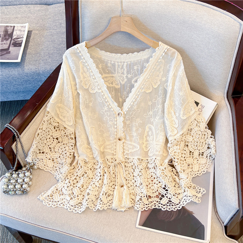 Butterfly crochet cardigan stereoscopic lace tops