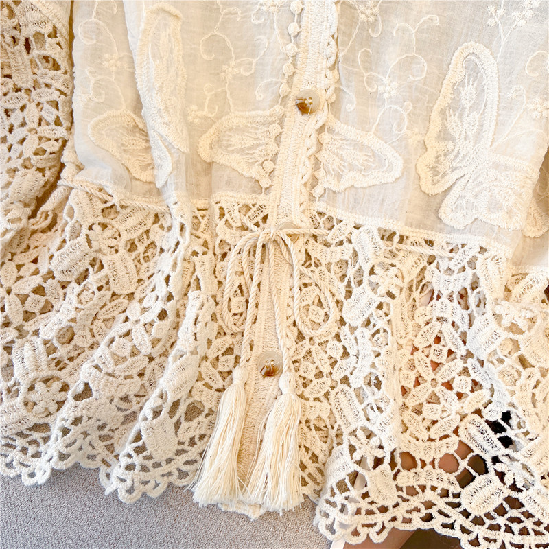 Butterfly crochet cardigan stereoscopic lace tops
