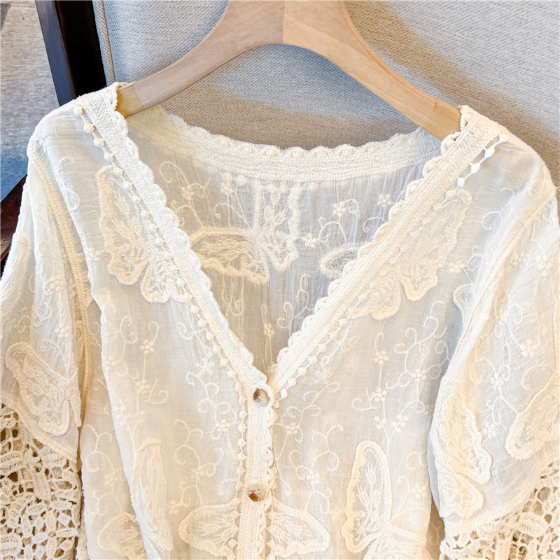 Butterfly crochet cardigan stereoscopic lace tops