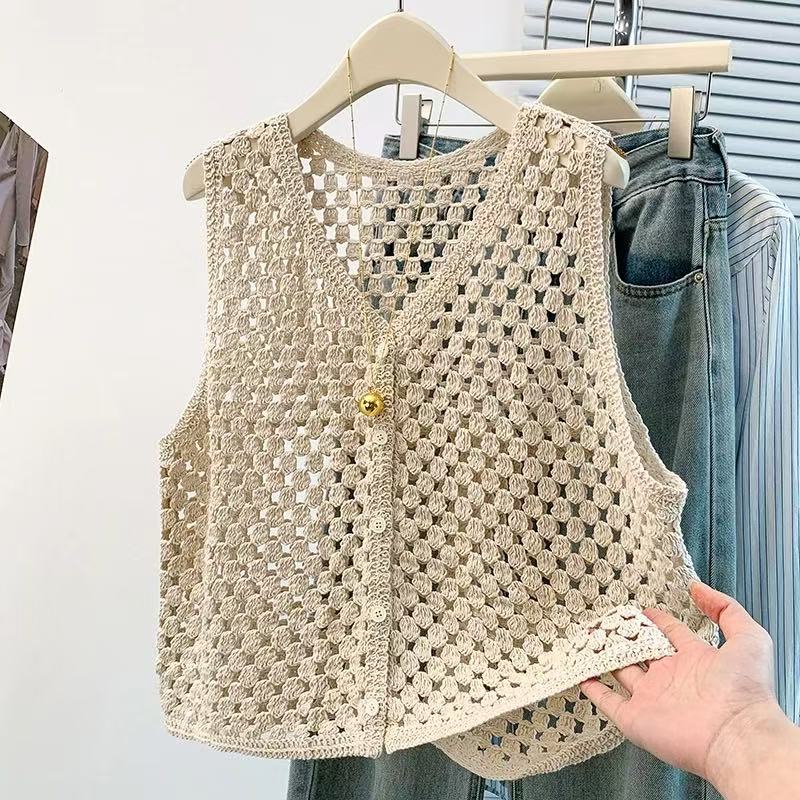 Hollow large yard lazy summer crochet sleeveless waistcoat