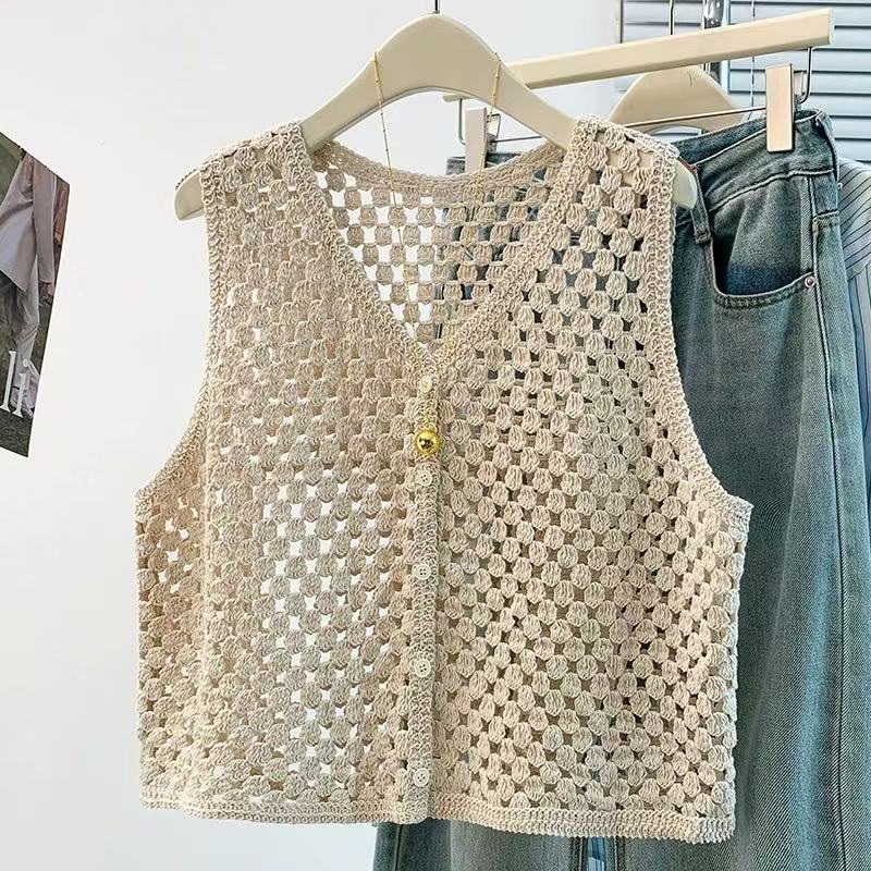 Hollow large yard lazy summer crochet sleeveless waistcoat