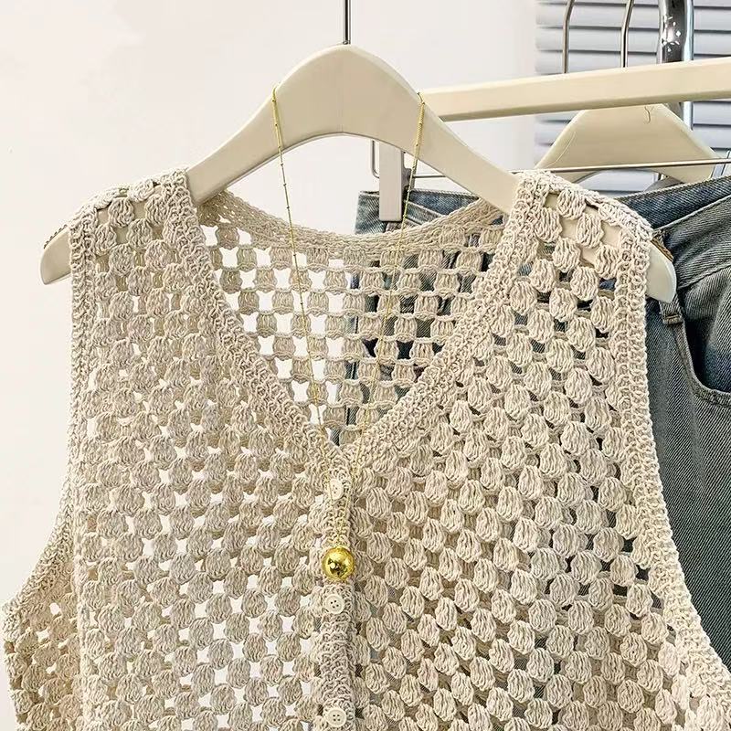 Hollow large yard lazy summer crochet sleeveless waistcoat