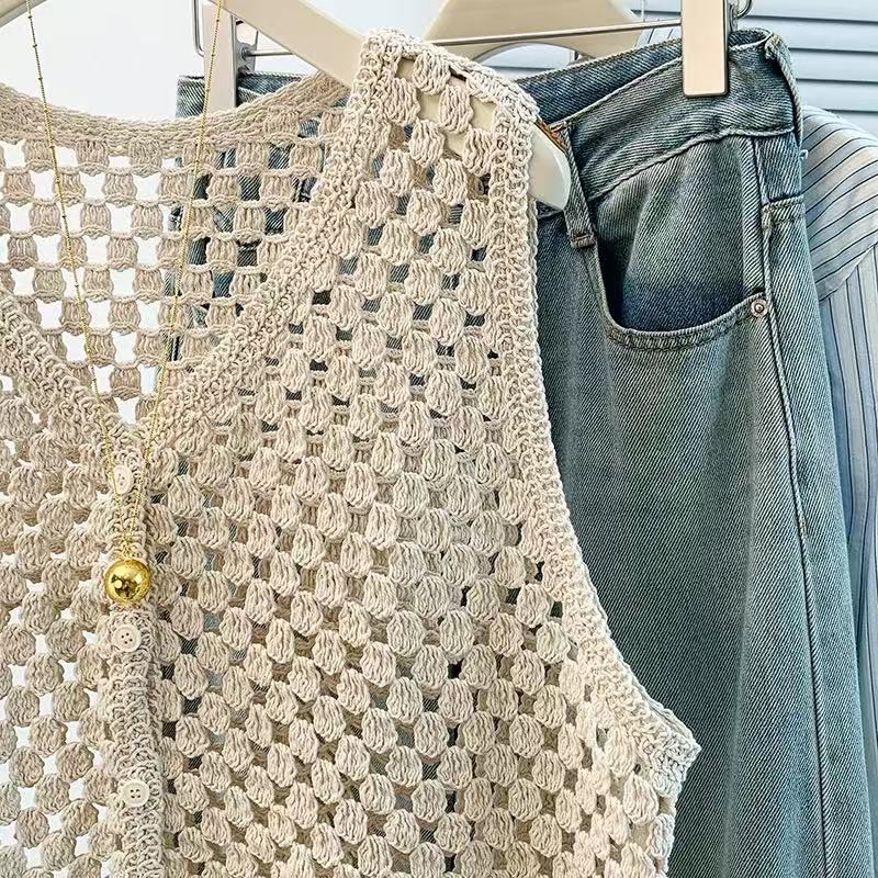 Hollow large yard lazy summer crochet sleeveless waistcoat