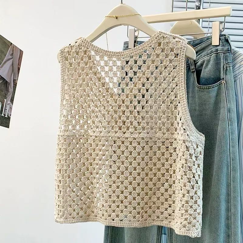 Hollow large yard lazy summer crochet sleeveless waistcoat
