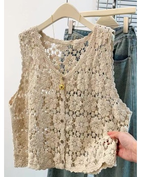 All-match crochet hollow cardigan summer retro fashion waistcoat