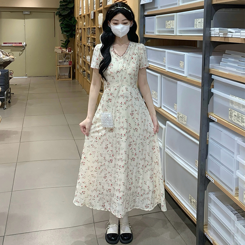 A-line temperament dress tender floral long dress