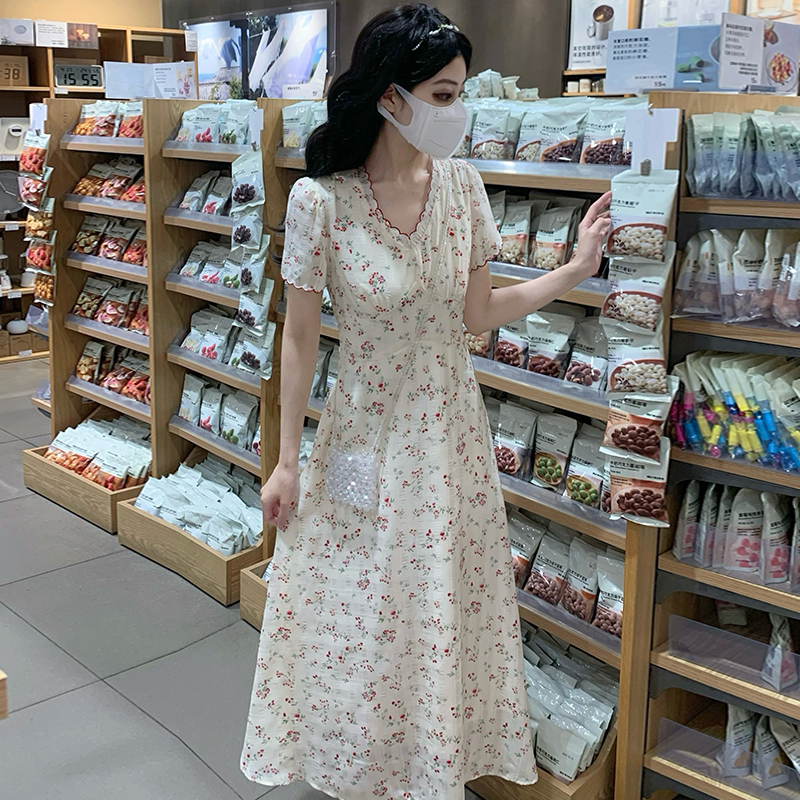 A-line temperament dress tender floral long dress