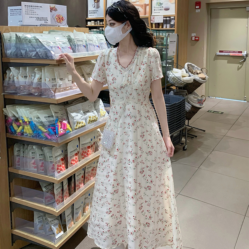 A-line temperament dress tender floral long dress