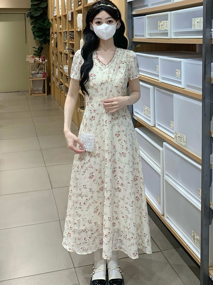 A-line temperament dress tender floral long dress